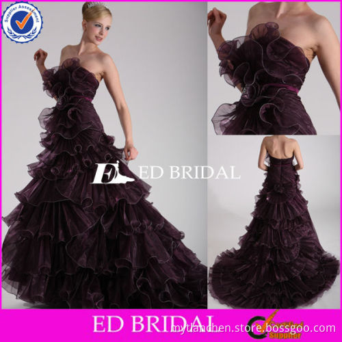 T039 Formal Ball Gown Strapless Floor-length Sleeveless Ruffles Zipper Organza Long Puffy Prom Dress